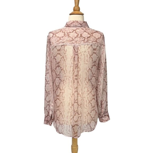 Equipment Femme Sheer Snake Print Silk Blouse Mauve Pale Pink Long Sleeve Size M - Picture 6 of 9